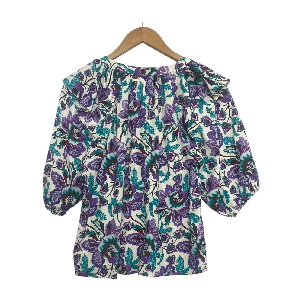 Xirena Top Womens Extra Small Purple Floral Ruffle Puff Sleeve Chic Flowy Boho - Picture 2 of 8